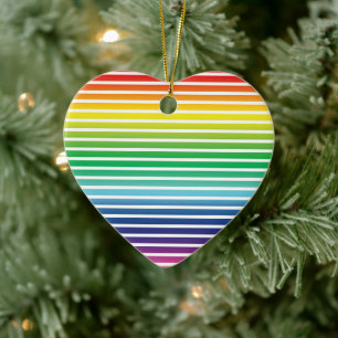 Cute pride lgbtq rainbow stripes pattern heart ceramic ornament