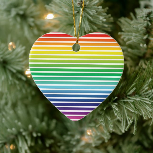 Cute pride lgbtq rainbow stripes pattern heart ceramic ornament (Tree)