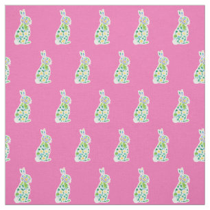 Cute Primroses Floral Bunnies Pattern on Pink Fabric