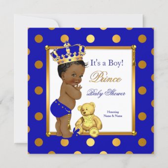 Cute Prince Baby Shower Boy Royal Blue Gold Ethnic Invitation | Zazzle