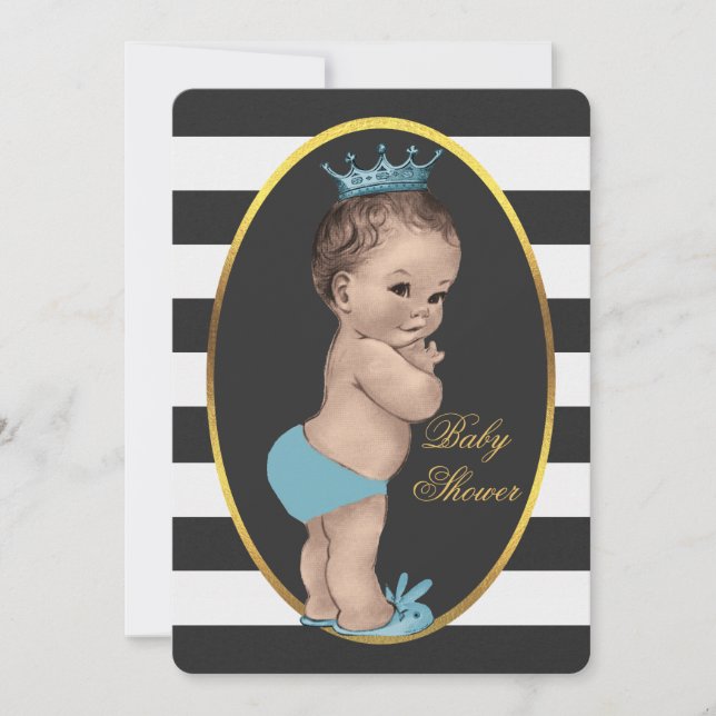 Cute Prince Black White Stripes Baby Shower Invitation (Front)
