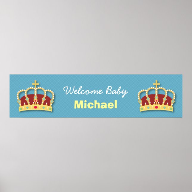 Cute Prince Boy Baby Shower Welcome Party Banner Poster (Front)