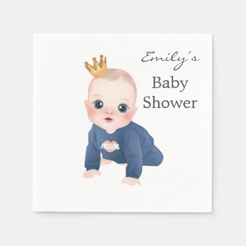Cute Prince Cartoon Baby Boy Shower Napkins