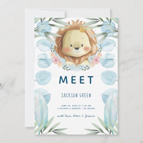 Cute Prince Lion Illustration Photo Collage Birth Announcement