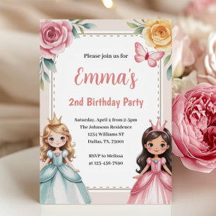 Cute Princess 2nd Birthday Party Invitation