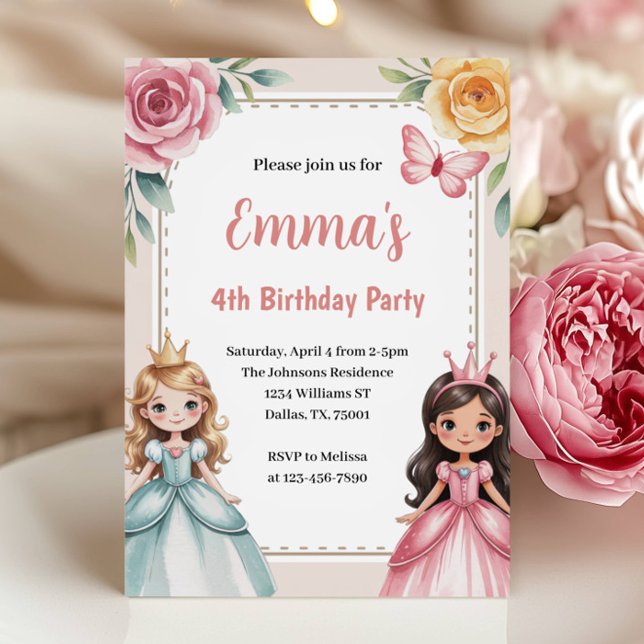 Cute Princess 4th Birthday Party Invitation (Creator Uploaded)