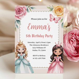 Cute Princess 5th Birthday Party Invitation