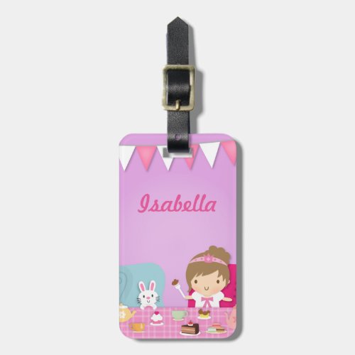 Cute Princess and Bunny Tea Party For Girls Luggage Tag