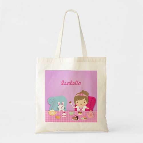 Cute Princess and Bunny Tea Party For Girls Tote Bag