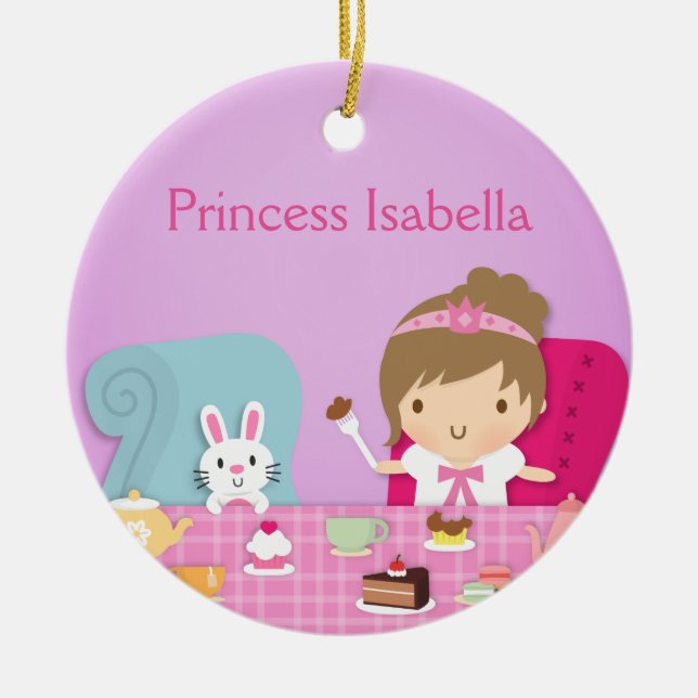 Cute Princess and Bunny Tea Party Girls Room Ceramic Ornament (Front)