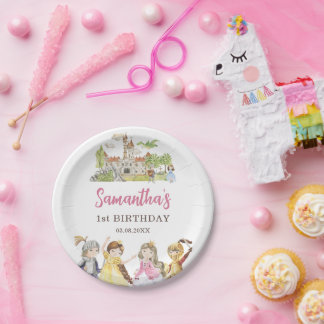 Cute Princess and Knights Birthday Paper Plates
