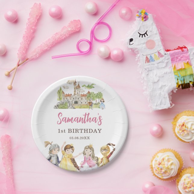 Cute Princess and Knights Birthday Paper Plates (Party)