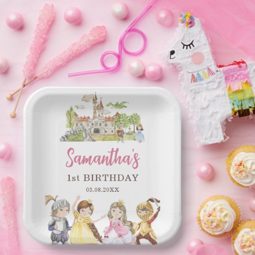 Cute Princess and Knights Birthday Square  Paper Plates