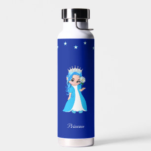 Cute Princess and Stars on Royal Blue Water Bottle