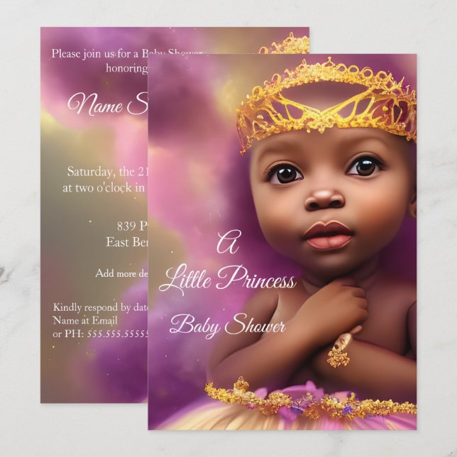 Cute Princess Baby Shower Ethnic Girl  Invitation (Front/Back)