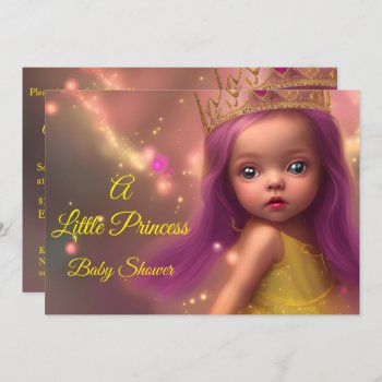 Cute Princess Baby Shower Girl Yellow Purple 2 Invitation by VintageBabyShop at Zazzle
