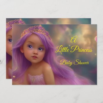 Cute Princess Baby Shower Girl Yellow Purple 3 Invitation by VintageBabyShop at Zazzle