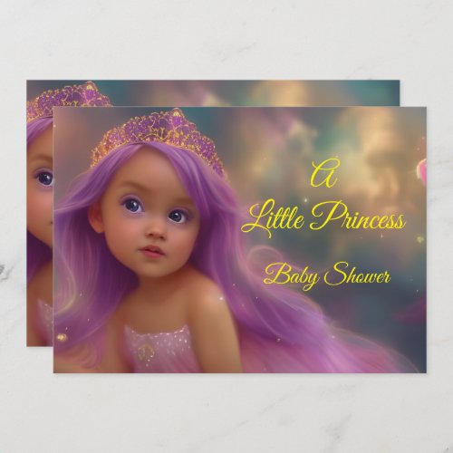 Cute Princess Baby Shower Girl yellow purple 3 Invitation