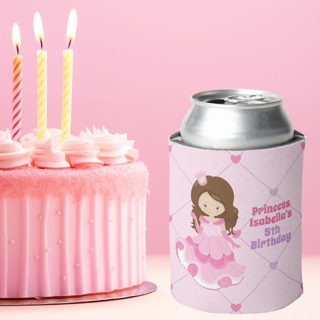 Cute Princess Birthday Party Pink Customizable Can Cooler (Creator Uploaded)