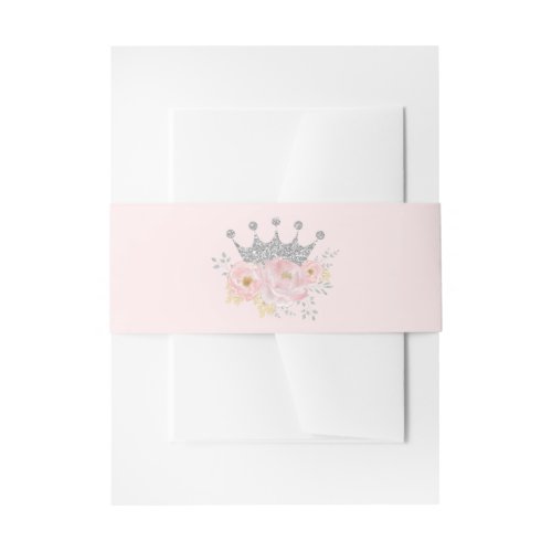 Cute Princess Blush Pink Silver Baby Girl Birthday Invitation Belly Band