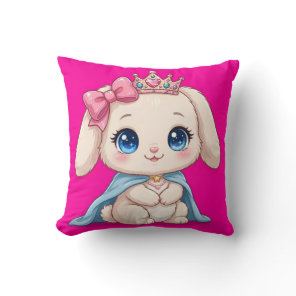 Cute Princess Bunny Hot Pink Throw Pillow - Kawaii