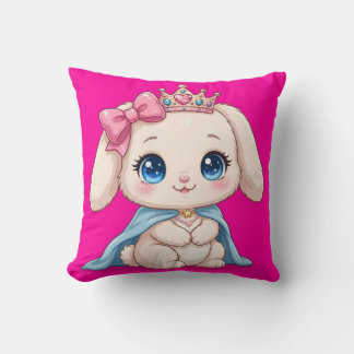 Cute Princess Bunny Hot Pink Throw Pillow - Kawaii