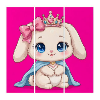 Cute Princess Bunny Hot Pink Wood Wall Art - Kawai