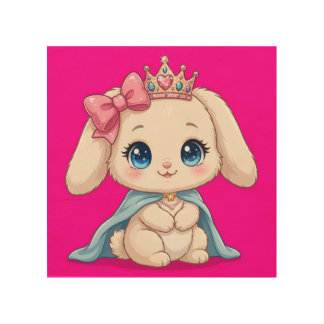 Cute Princess Bunny Hot Pink Wood Wall Art - Kawai