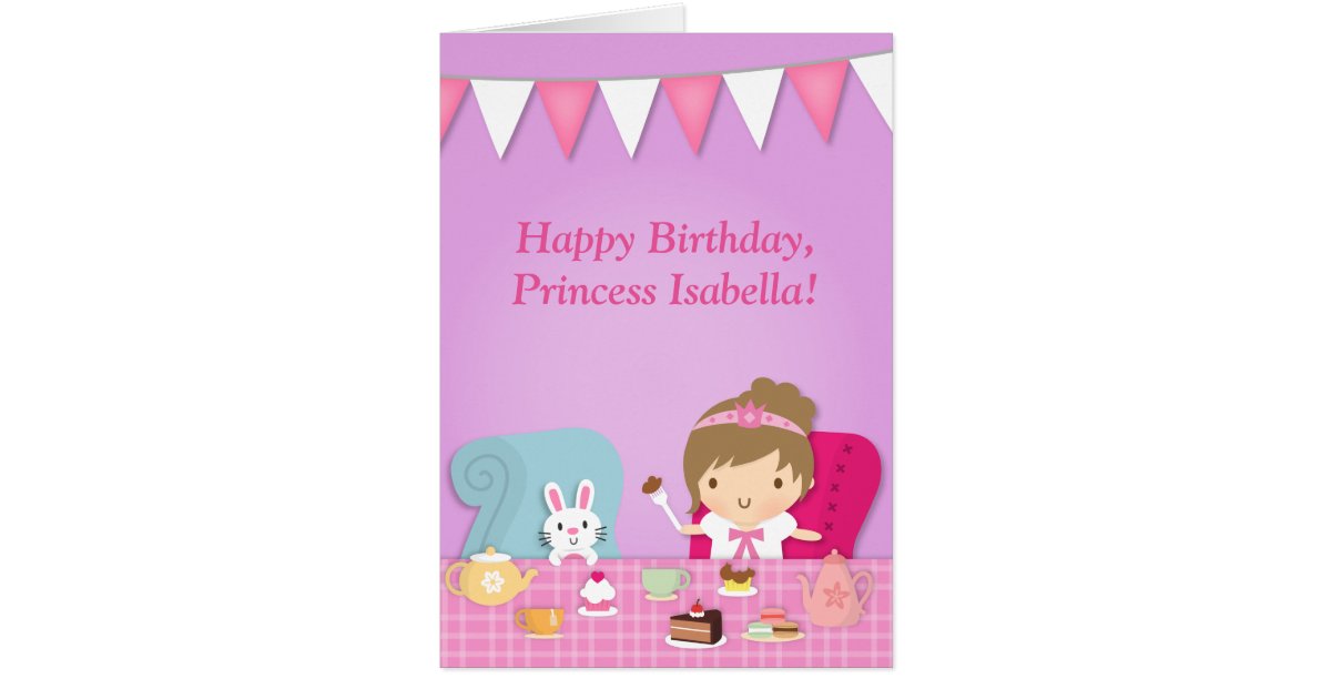 Cute Princess Bunny Tea Party Birthday Greeting Card | Zazzle