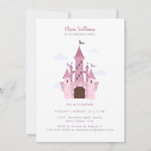 Cute Princess Castel Girls 1st Birthday Invitation