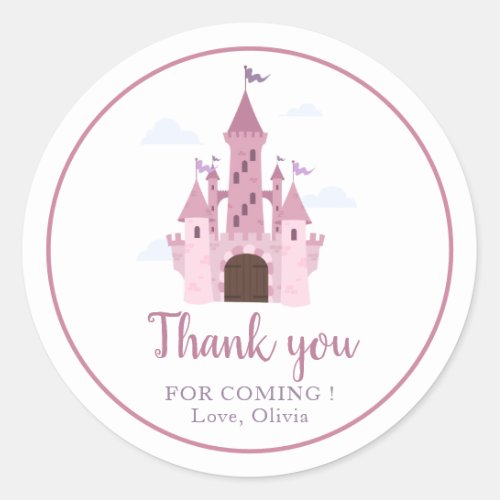 Cute Princess Castel Girls 1st Birthday Thank You Classic Round Sticker