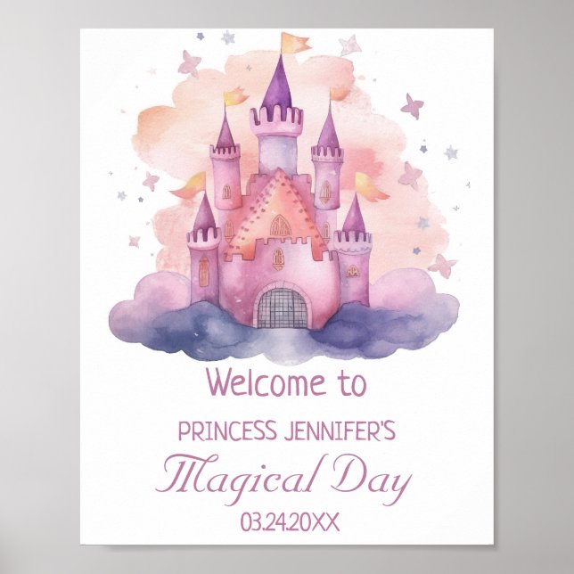 Cute Princess Castle Girl Birthday Party  Poster (Front)