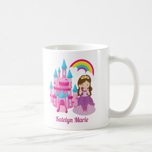 Cute Princess Castle Kids Pink Personalized Coffee Mug (Right)