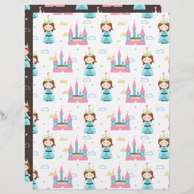 Cute Princess Castle Scrapbook Paper (Front/Back)