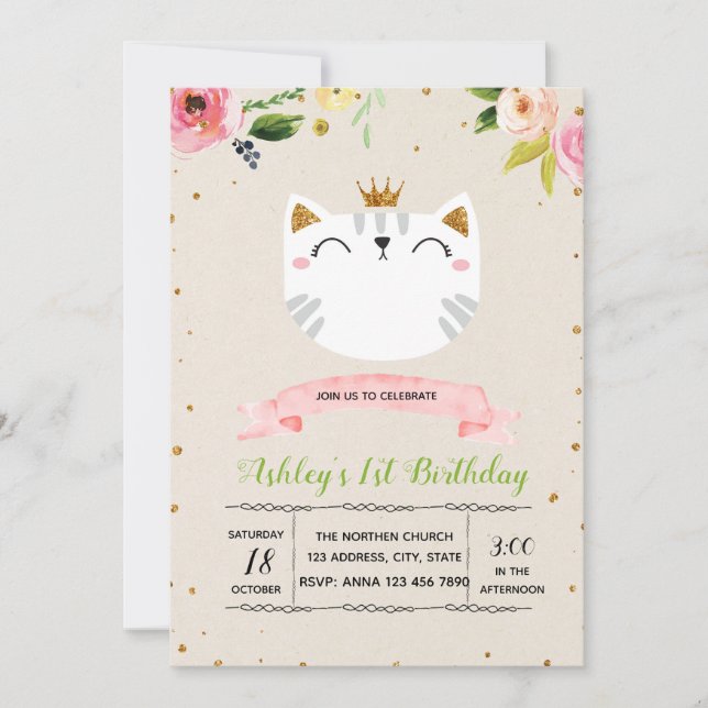 Cute princess cat party invitation (Front)