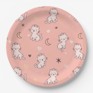 Cute Princess Cat Wearing Crown Paper Plates