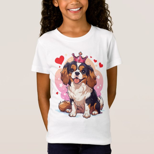 Cute Princess Cavalier King Charles with a crown T-Shirt (Front)