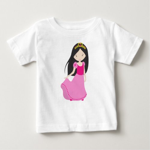 Cute Princess Crown Black Hair Pink Dress Baby T_Shirt