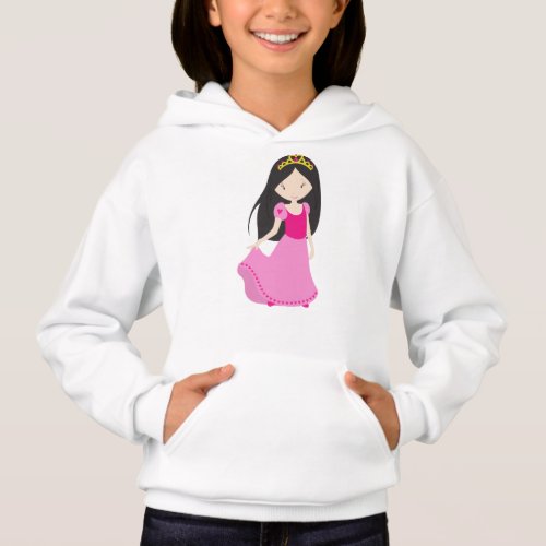 Cute Princess Crown Black Hair Pink Dress Hoodie