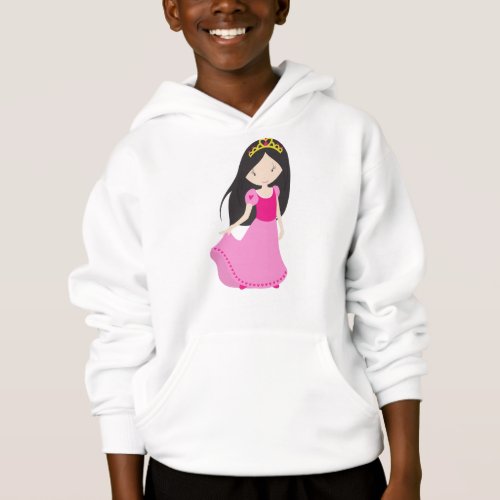 Cute Princess Crown Black Hair Pink Dress Hoodie