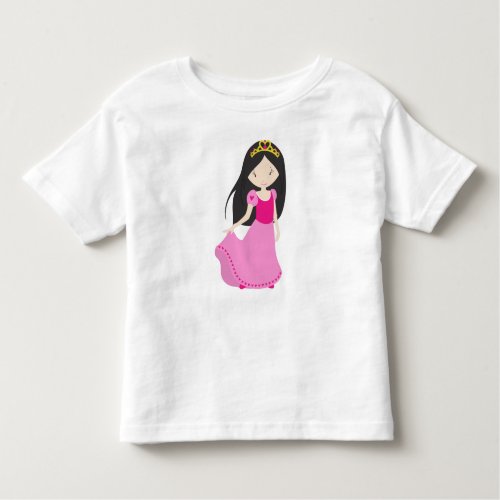 Cute Princess Crown Black Hair Pink Dress Toddler T_shirt