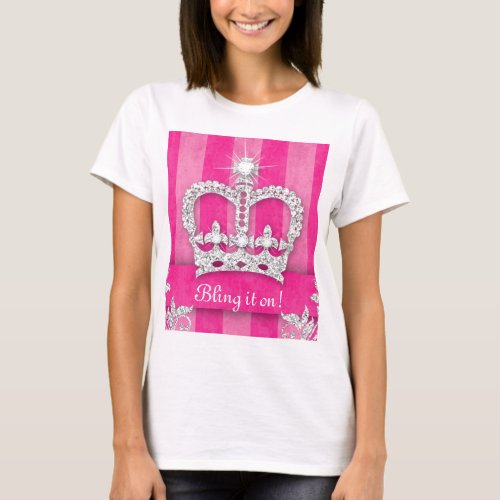 Cute Princess Crown Bling It On Pink Silver T_Shirt
