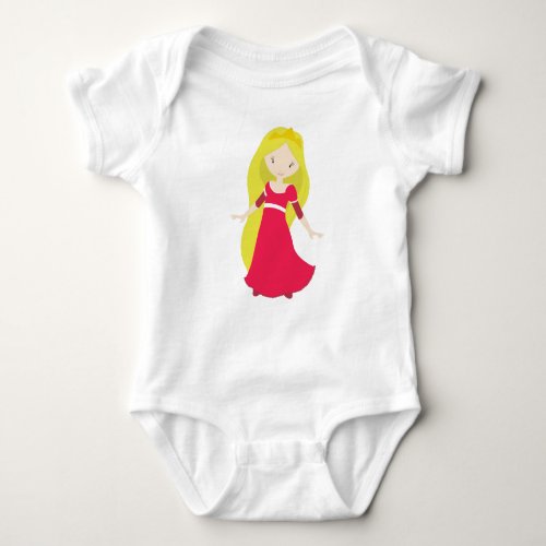 Cute Princess Crown Blonde Hair Red Dress Baby Bodysuit