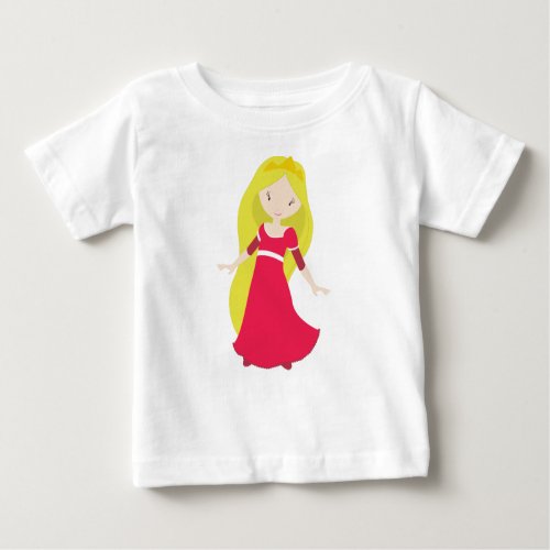 Cute Princess Crown Blonde Hair Red Dress Baby T_Shirt