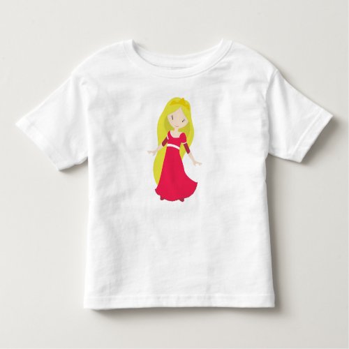 Cute Princess Crown Blonde Hair Red Dress Toddler T_shirt
