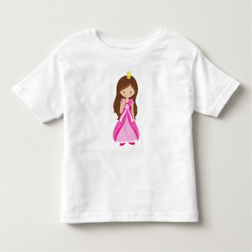 Cute Princess Crown Brown Hair Pink Dress Toddler T_shirt