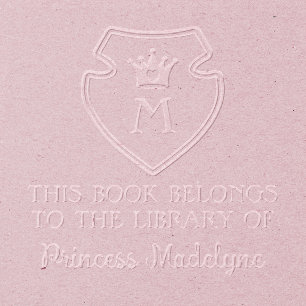 Cute Princess Crown Emblem Monogram Book Plate Embosser