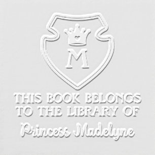 Cute Princess Crown Emblem Monogram Book Plate Embosser
