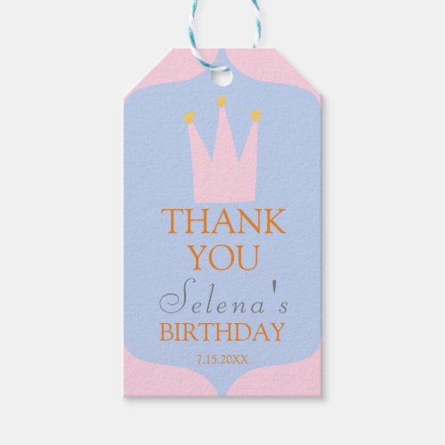 Cute Princess Crown Girls Birthday Thank You Gift Tags