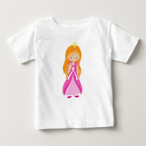Cute Princess Crown Orange Hair Pink Dress Baby T_Shirt